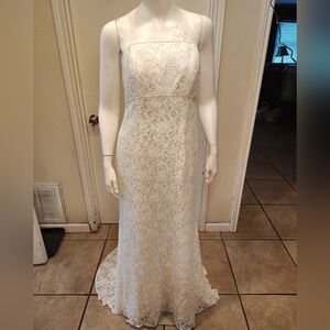David's Bridal NWT Galina Ivory Strapless Beaded Lace Wedding Dress Sz 12 Fairy